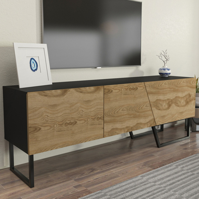 Decorotika Parla 3 Door Black and Oud TV Unit - Size: 50.6 x 150 x 35cm - Multi - Wilko - image 1