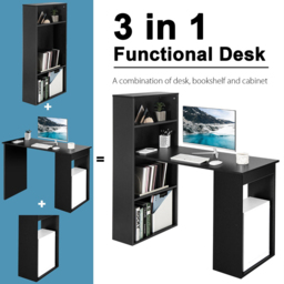 Costway Wooden Computer Desk with Bookshelf Black - Size: 133 x 65 x 14cm - Wilko - thumbnail 5