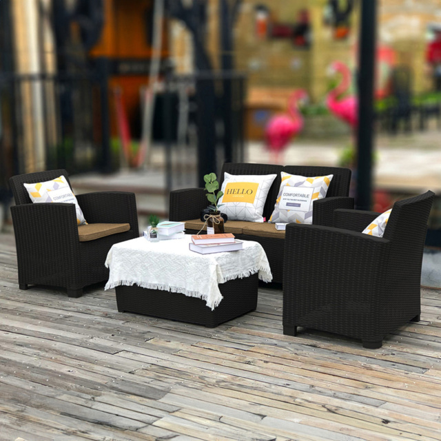 Centurion Supports Santana Rattan 4 Seater Lounge Set Dark Brown - Black - Wilko - image 1