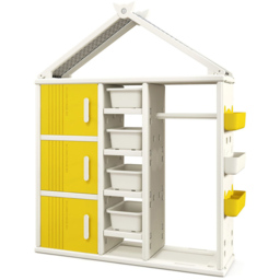 Costway 3 Door 4 Shelf Yellow Kids Storage Closet - Size: 130 x 45 x 44cm - Wilko - thumbnail 3