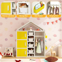 Costway 3 Door 4 Shelf Yellow Kids Storage Closet - Size: 130 x 45 x 44cm - Wilko - thumbnail 4