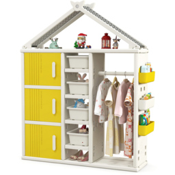 Costway 3 Door 4 Shelf Yellow Kids Storage Closet - Size: 130 x 45 x 44cm - Wilko - thumbnail 6