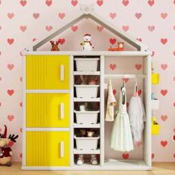 Costway 3 Door 4 Shelf Yellow Kids Storage Closet - Size: 130 x 45 x 44cm - Wilko - thumbnail 1