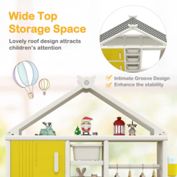 Costway 3 Door 4 Shelf Yellow Kids Storage Closet - Size: 130 x 45 x 44cm - Wilko - thumbnail 5