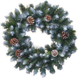 Samuel Alexander Frosted Glacier Snow Tipped Christmas Wreath with Pinecones 60cm - Size: 60 x 60 x 60cm - Green - Wilko - thumbnail 1