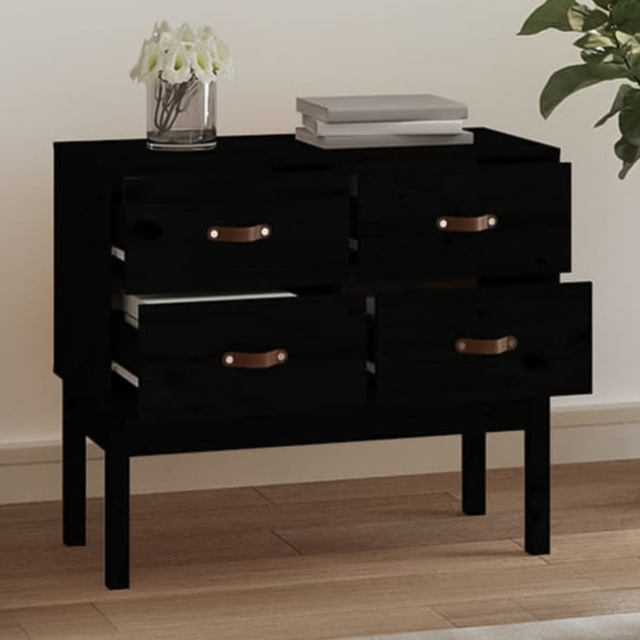 vidaXL 4 Drawer Black Solid Wood Pine Console Cabinet - Size: 78 x 90 x 40cm - Wilko - image 1