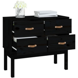 vidaXL 4 Drawer Black Solid Wood Pine Console Cabinet - Size: 78 x 90 x 40cm - Wilko - thumbnail 4