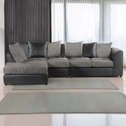 Luxor 4 Seater Black and Grey Jumbo Cord Left Hand Facing Scatter Back L Shaped Corner Sofa Set - Multi - Wilko