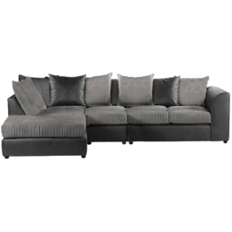 Luxor 4 Seater Black and Grey Jumbo Cord Left Hand Facing Scatter Back L Shaped Corner Sofa Set - Multi - Wilko - thumbnail 3