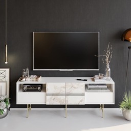 Decorotika Derin White Marble and Gold TV Unit - Size: 64.7 x 180 x 37.1cm - Multi - Wilko - thumbnail 5