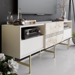 Decorotika Derin White Marble and Gold TV Unit - Size: 64.7 x 180 x 37.1cm - Multi - Wilko - thumbnail 4