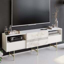 Decorotika Derin White Marble and Gold TV Unit - Size: 64.7 x 180 x 37.1cm - Multi - Wilko - thumbnail 1