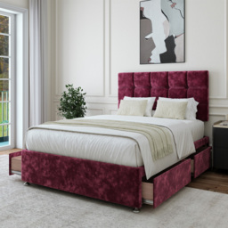 Bedmaster Double Aubergine Chenille 4 Drawer Divan Base with Pearl Headboard - Purple - Wilko - thumbnail 3