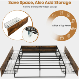 Costway 4 Drawer Underbed Storage Double Metal Bed Frame - Brown - Wilko - thumbnail 5