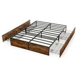 Costway 4 Drawer Underbed Storage Double Metal Bed Frame - Brown - Wilko - thumbnail 3