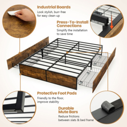 Costway 4 Drawer Underbed Storage Double Metal Bed Frame - Brown - Wilko - thumbnail 6