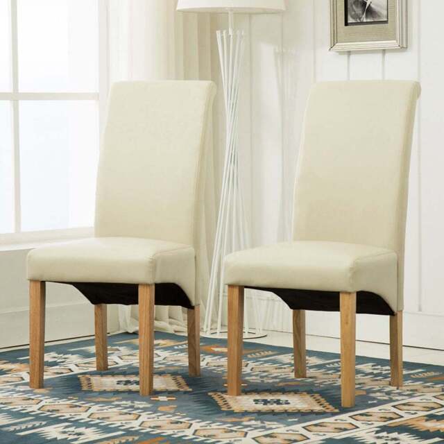 Set of 2 Cream Faux Leather High Back Dining Chair - MCC - Wilko