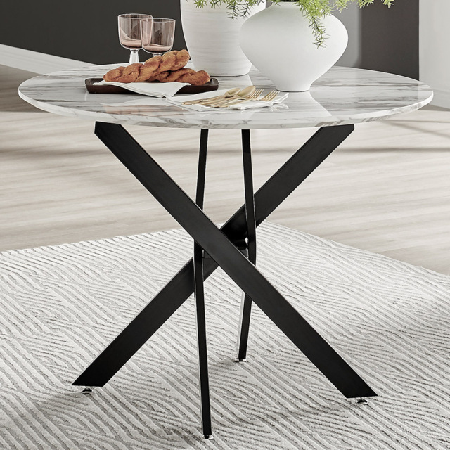 Furniturebox Arona 4 Seater Round Dining Table White Marble and Black - Wilko - image 1