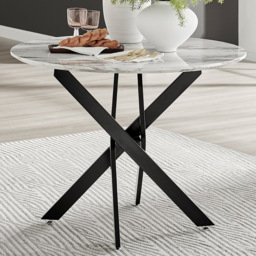 Furniturebox Arona 4 Seater Round Dining Table White Marble and Black - Wilko - thumbnail 1