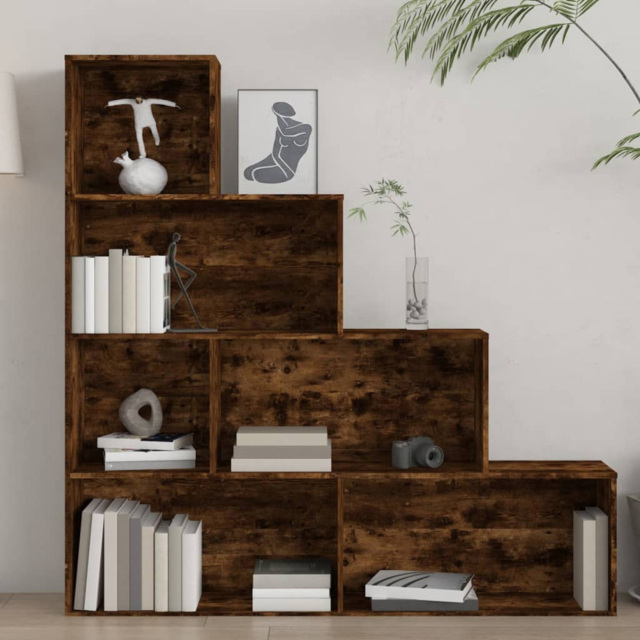 vidaXL 6 Shelf Smoked Oak Wooden Bookcase - Size: 160 x 155 x 24cm - Brown - Wilko - image 1
