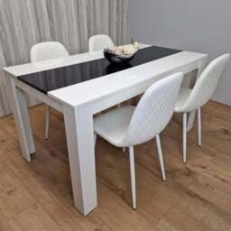 Kosy Koala 4 Seater Faux Leather Gem Pattern Dining Set White and Black - Multi - Portland - Wilko - thumbnail 1