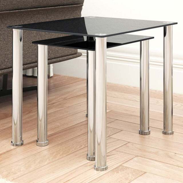 AVF Black Glass and Chrome Nest of Tables Set of 2 - Size: 45 x 50 x 45cm - Multi - Wilko - image 1