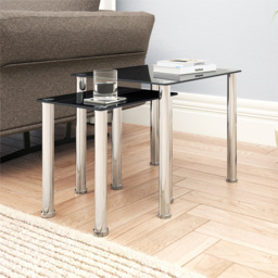 AVF Black Glass and Chrome Nest of Tables Set of 2 - Size: 45 x 50 x 45cm - Multi - Wilko - thumbnail 6