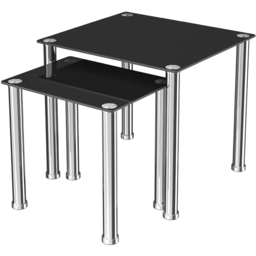 AVF Black Glass and Chrome Nest of Tables Set of 2 - Size: 45 x 50 x 45cm - Multi - Wilko - thumbnail 3