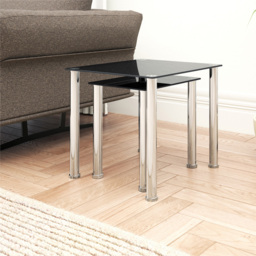 AVF Black Glass and Chrome Nest of Tables Set of 2 - Size: 45 x 50 x 45cm - Multi - Wilko - thumbnail 5