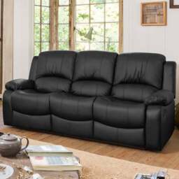 Glendale 3 Seater Black Bonded Leather Manual Recliner Sofa - Artemis Home - Wilko