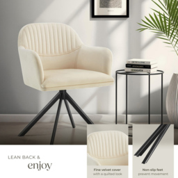 tectake Set of 4 Cream and Black Velvet Swivel Accent Armchair - Size: Single - Wilko - thumbnail 5