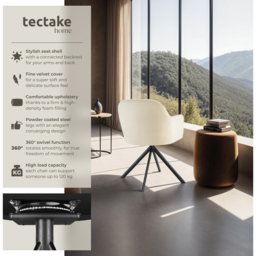 tectake Set of 4 Cream and Black Velvet Swivel Accent Armchair - Size: Single - Wilko - thumbnail 7