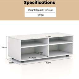 Costway 4 Shelf White Home TV Stand - Size: 101.6 x 53.3 x 12.7cm - Wilko - thumbnail 6