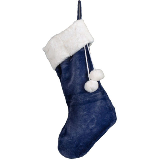Samuel Alexander Blue Plush Hanging Christmas Stocking with Faux Fur Trim and Pom Poms 55cm - Size: 55 x 29 x 2cm - Wilko - image 1