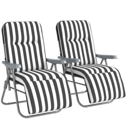 Outsunny Set of 2 Grey Stripe Adjustable Reclining Sun Lounger - Grey and White - Wilko - thumbnail 3