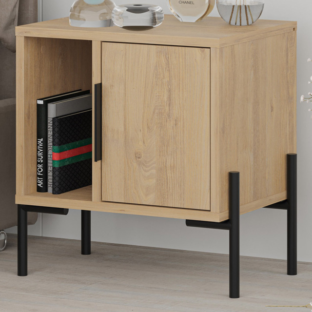 Decortie Glynn Single Door Single Shelf Oak Bedside Table - Size: Single Door,Single Shelf - Brown - Wilko - image 1