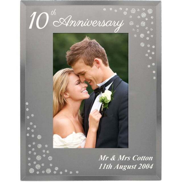 Personalised Memento Personalised Diamante Glass Anniversary Photo Frame 6 x 4 inch - Silver - Wilko - image 1