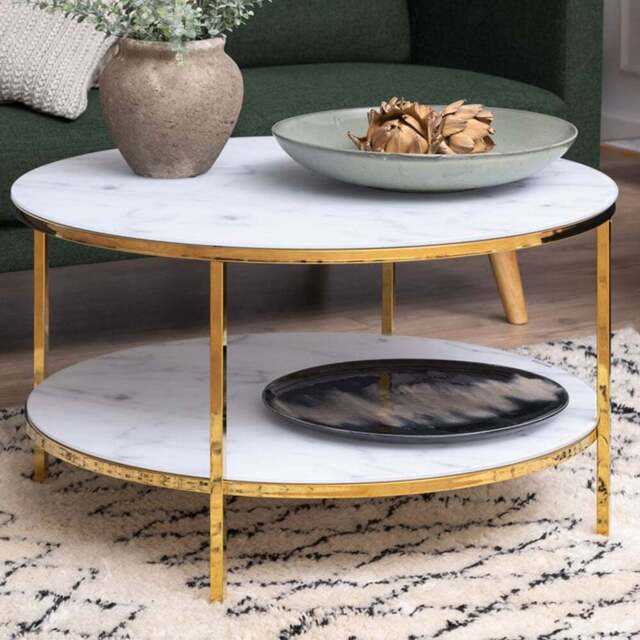 Florence Alisma White Marble Effect and Gold Round Coffee Table - Furniture To Go - Wilko - image 1