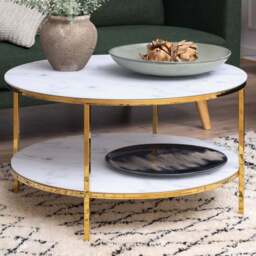 Florence Alisma White Marble Effect and Gold Round Coffee Table - Furniture To Go - Wilko - thumbnail 1