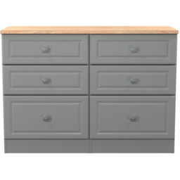 Crowndale Norfolk 6 Drawer Dusk Grey and Bardolino Oak Wide Chest of Drawers Ready Assembled - Dusk Grey & Bardolino Oak - Wilko - thumbnail 3