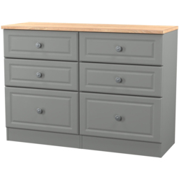 Crowndale Norfolk 6 Drawer Dusk Grey and Bardolino Oak Wide Chest of Drawers Ready Assembled - Dusk Grey & Bardolino Oak - Wilko - thumbnail 5