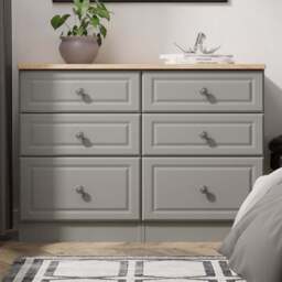 Crowndale Norfolk 6 Drawer Dusk Grey and Bardolino Oak Wide Chest of Drawers Ready Assembled - Dusk Grey & Bardolino Oak - Wilko - thumbnail 1