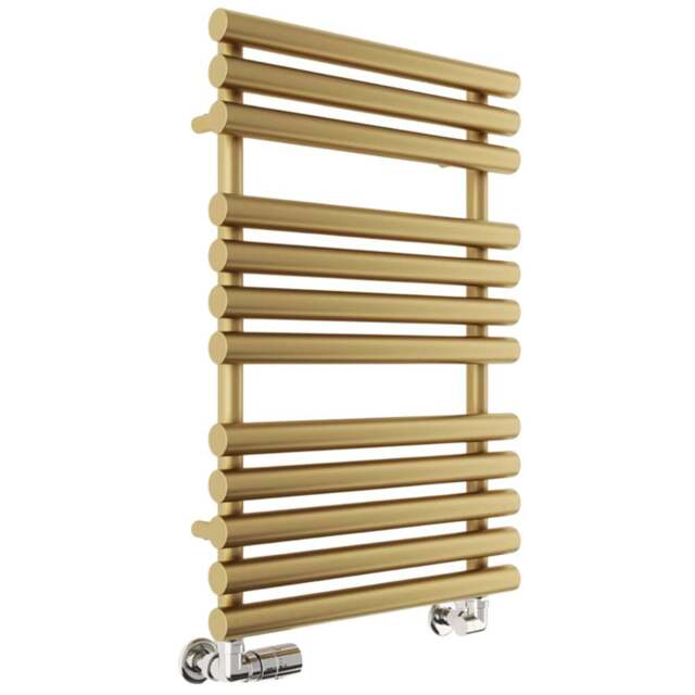 Terma Rolo Towel 1592BTU Brass Heated Towel Rail 755 x 520mm - Size: 75.5 x 52 x 12.7cm - Gold - Wilko - image 1
