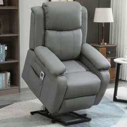 Portland Grey PU Leather Power Lift Reclining Massage Chair with Remote - Size: Single - Wilko - thumbnail 1