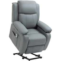 Portland Grey PU Leather Power Lift Reclining Massage Chair with Remote - Size: Single - Wilko - thumbnail 3