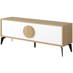 Decortie Gora 2 Door Oak and White TV Unit with Circle Handle - Size: 51 x 140 x 35.5cm - Multi - Wilko - thumbnail 3