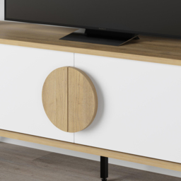 Decortie Gora 2 Door Oak and White TV Unit with Circle Handle - Size: 51 x 140 x 35.5cm - Multi - Wilko - thumbnail 4