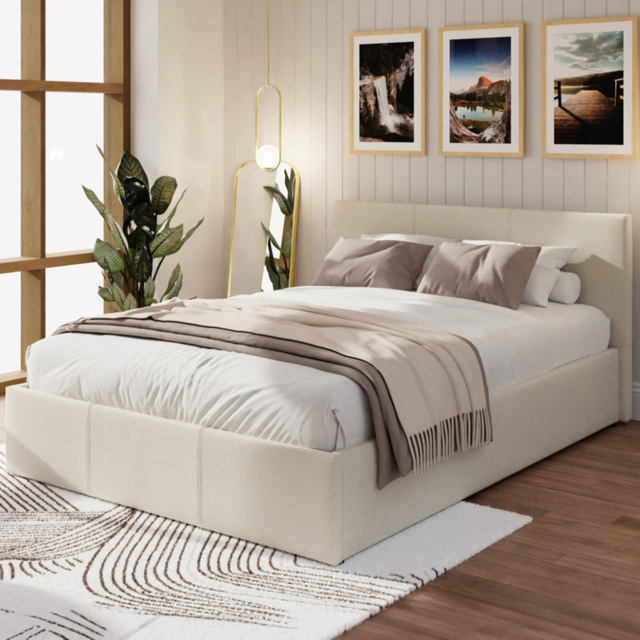 GFW Double Natural Fabric Ottoman Bed - Cream - Wilko - image 1