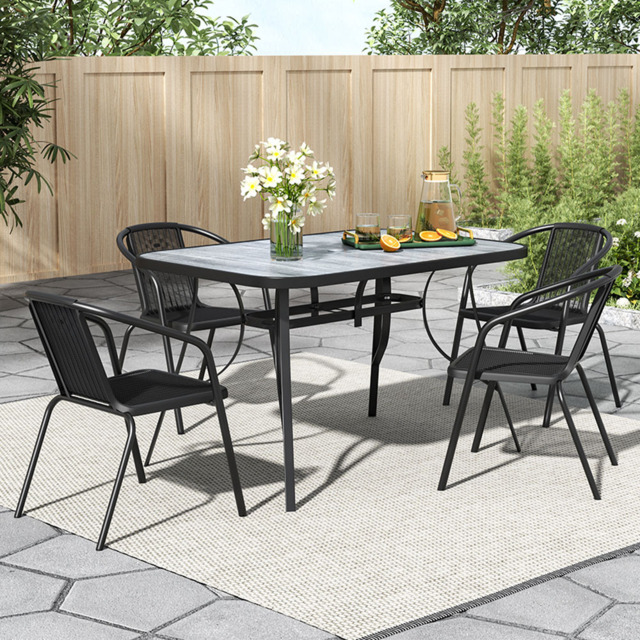 Living and Home Wicker 4 Seater Wood Grain Rectangular Patio Set - Black - Wilko - image 1