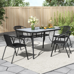 Living and Home Wicker 4 Seater Wood Grain Rectangular Patio Set - Black - Wilko - thumbnail 1